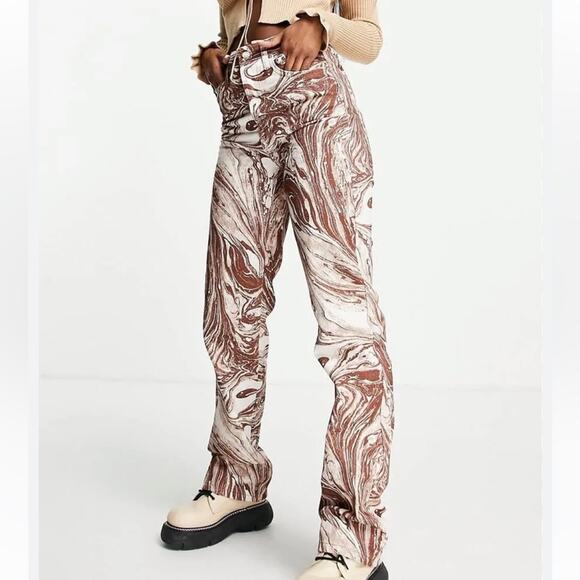 Topshop Denim - Topshop Kort jeans in brown marble print